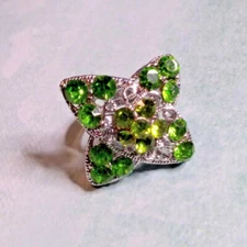 Green Crystal Square Knot Cocktail Ring Size Adjustable
