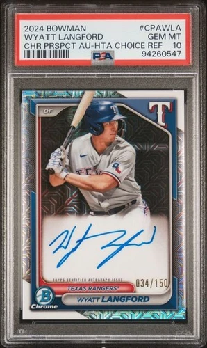 Wyatt Langford 2024 Bowman Chrome HTA Refractor Rookie Card RC Auto /150 PSA 10