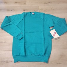 NOS Vtg Jerzees 90s Core Blank Blue Green Crewneck Sweatshirt Sz M 38/40 USA