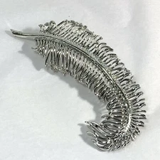 VINTAGE Signed CORO Pegasus SILVER FEATHER PIN Furled 3.75"