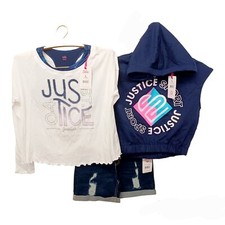 Justice Girls 3 Pc Short Set-12/14-Hoodie-Slit Back Top w/Sports Bra-Midi Shorts