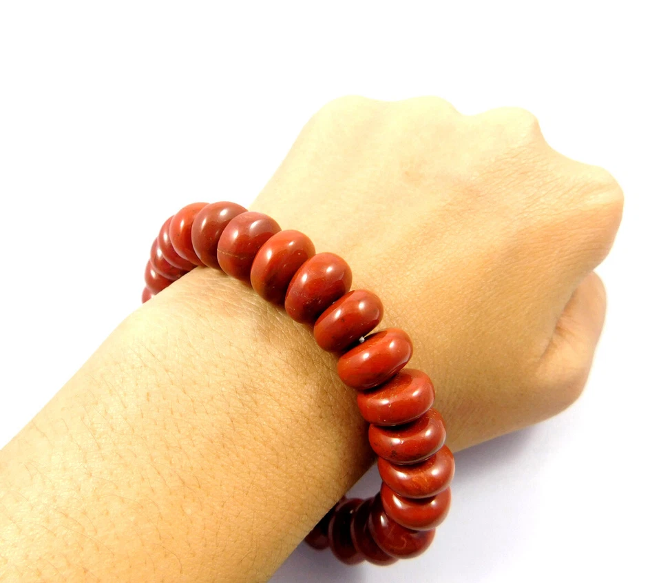 Lote al por mayor de joyas de piedras preciosas 100 % naturales pulsera de jaspe rojo cuentas rondelle Foto 4 de 4