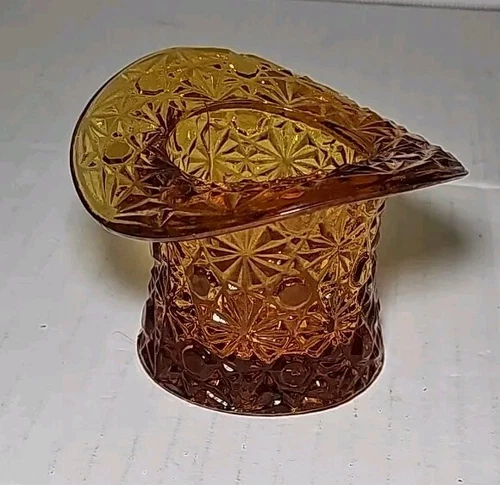 Vtg Fenton 2.5" Daisy And Button Pattern Amber Glass Top Hat Toothpick Holder