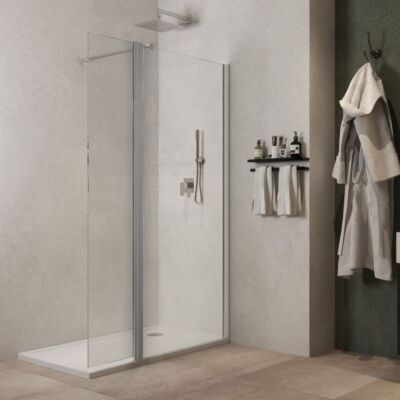 Walk In Schwenkbare Duschwand Lorna L112F Kristall 8 mm 147-149 cm