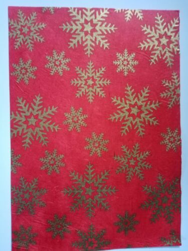 Handmade Natural Paper A4/A5 x 10 sheets gold snowflake on red craft art card - Picture 1 of 5