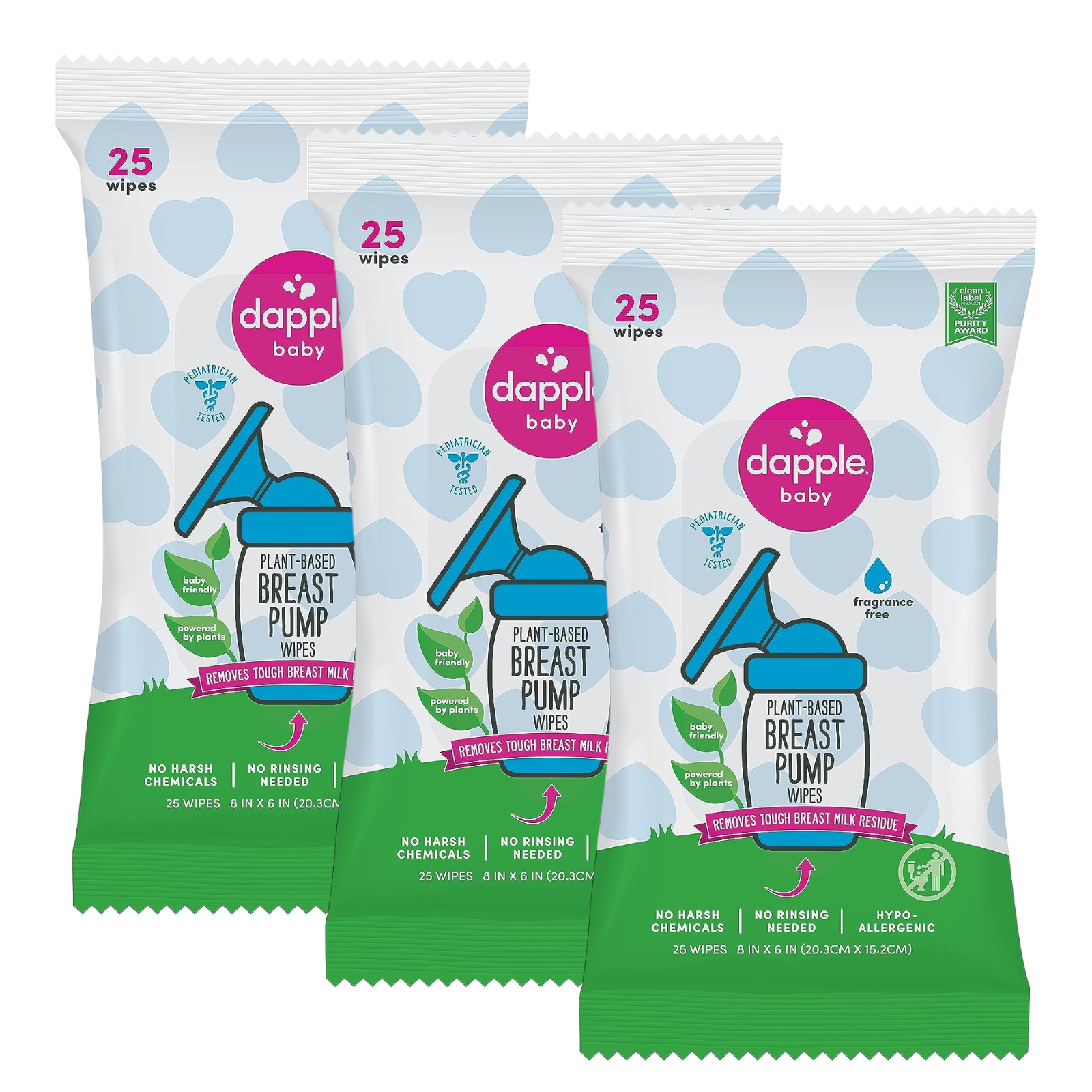 Fragrance Free Breast Pump Wipes Plant Based by Dapple Baby - 3 Pk (25 Ct Each)