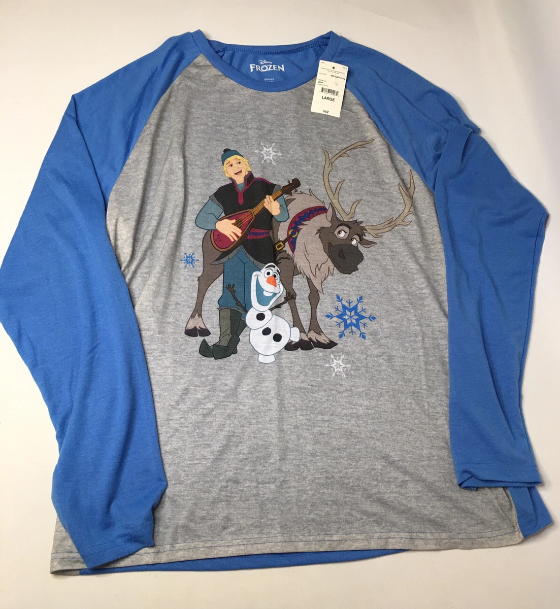 Disney Frozen Kristoff Tshirt Adult Large Raglan Blue Gray Long Sleeve