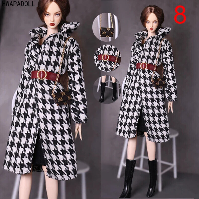 Juego de ropa de abrigo de oficina para dama de 11,5 pulgadas 1/6 Trajes de muñeca gabardina bolsa botas