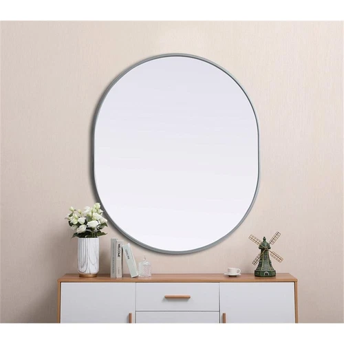 Elegant Decor Asha 30x36" Oval Modern MDF Wood/Iron Mirror in Silver - Picture 2 of 11