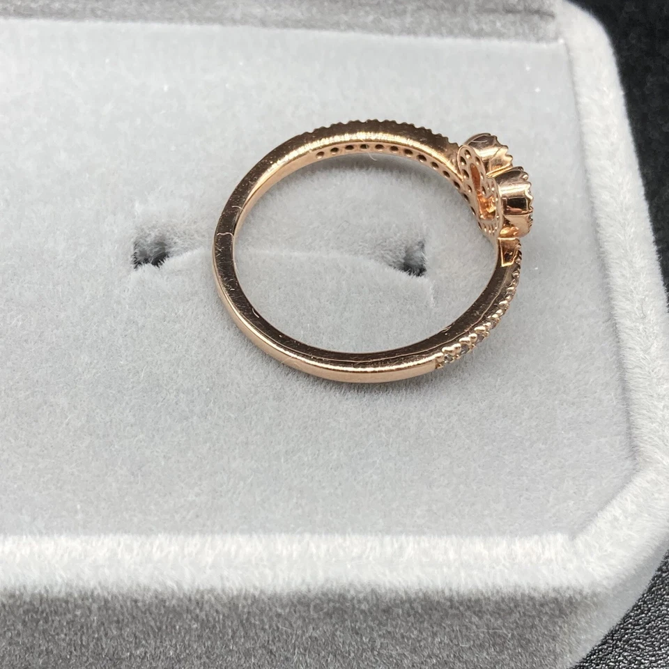 Pandora ALE MET 54 925 Oro Rosa Relleno Circonita cúbica Esparcha Wishbone Corazón Anillo Talla 6 Foto 4 de 4