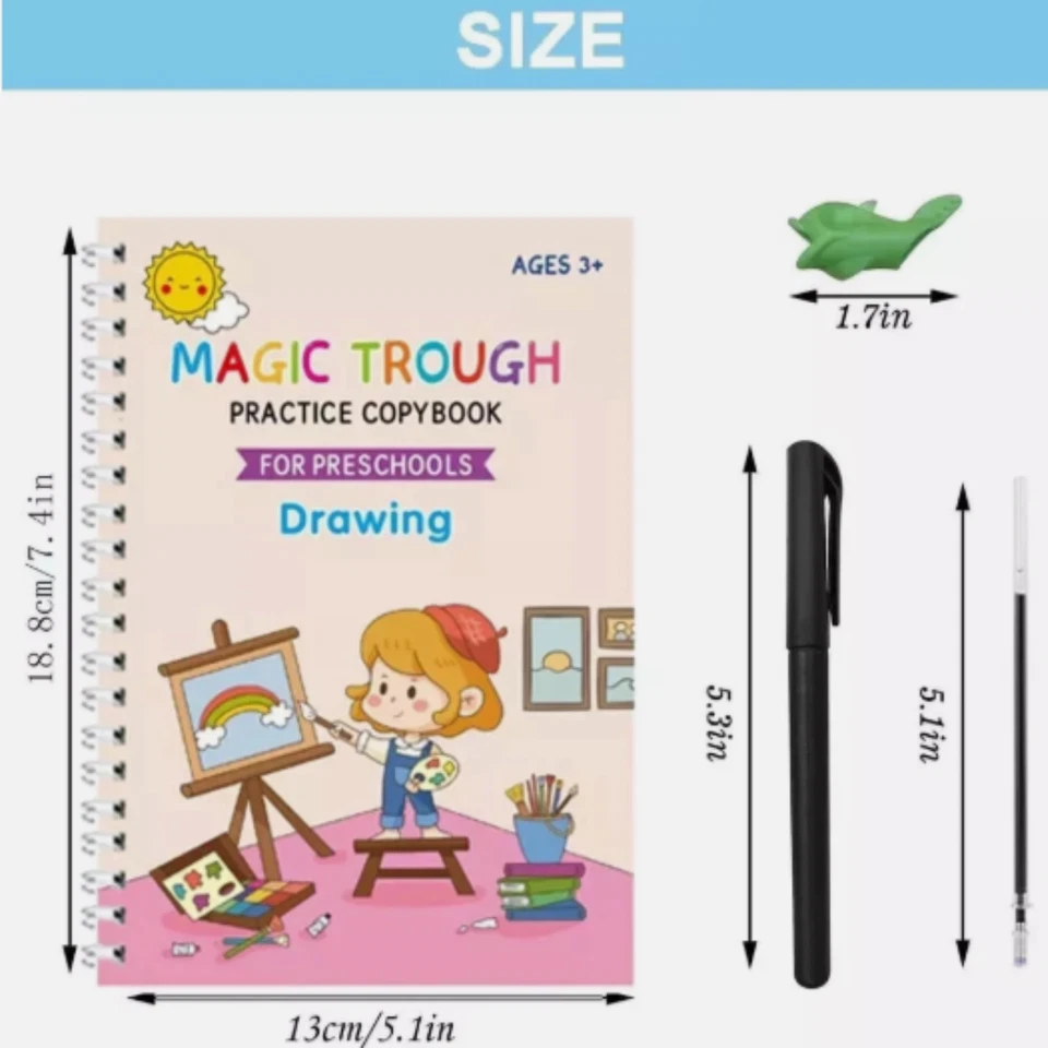 Libro de escritura DTREEL Magic Grooved 4 piezas + bolígrafo | Práctica reutilizable para niños 3-8... Foto 3 de 4