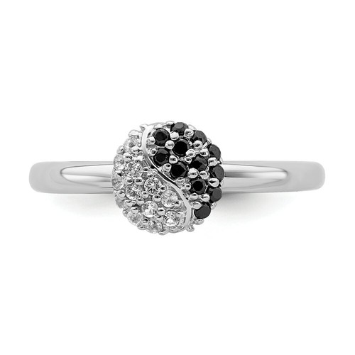 Yin Yang White Topaz and Onyx Silver Ring, Birthstone Fashion Jewelry - Picture 4 of 6