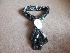 Upcycled Repurposed Scarf Necklace Handmade Removeable Flower Pin Black White