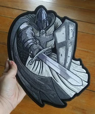 Large Back Patch ~ Silver Knight Armor of God Crusader Biker Jacket Vest Patch