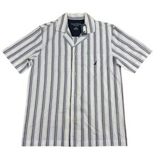 Nautica Mens Short Sleeve Striped Pajama Button Down Shirt White S