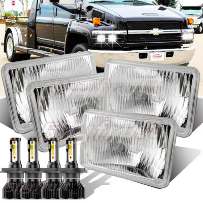 4PCS 100W-4x6'' LED Headlights High Low Beam For-Chevy C4500 C5500 Kodiak Camaro
