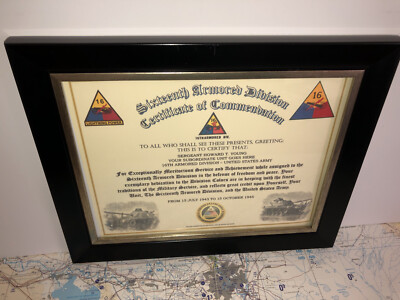 16TH ARMORED DIVISION / COMMEMORATIVE - CERTIFICATE OF COMMENDATION