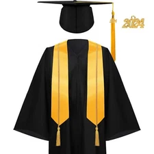 4 Pieces 2025 Unisex Graduation Matte Gown Cap Tassel Stole Set Honor Cord fo...