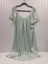Vintage Nightgown Unbranded No Size Lace Flowers Aqua Grandma