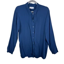 Velvet By Graham & Spencer Navy Blue Viscose Long Sleeve Button Up Size L