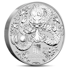 2024 5 Oz Silver $8 Australia YEAR OF THE DRAGON Perth Mint Round in Capsule