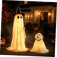 Halloween Ghost Dog Decorations 2 Pack Light Up Outdoor Yard Lawn Decor 