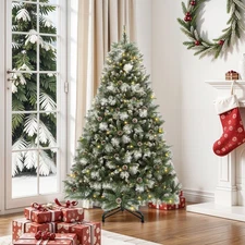 6ft Prelit Pre-Decorated Scotch Pine Christmas Tree Multicolor Lights&Pine Cones