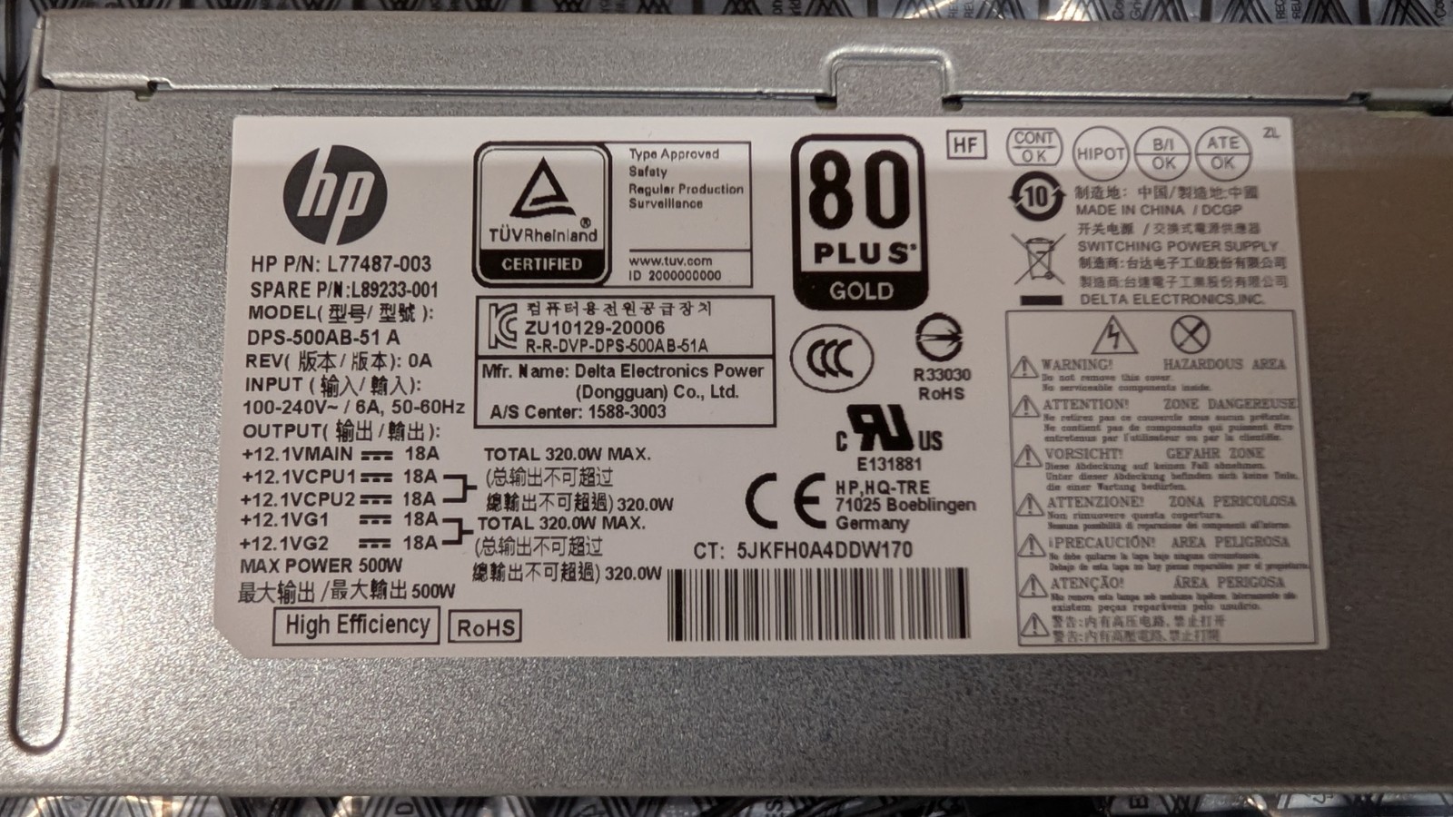HP 500W L77487-003 L89233-001 L77487-001  Power Supply