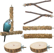 Bird Perch Stand, Pole Standing Natural Wood Bird Perch Set 7PCS Paw Grinding Fo