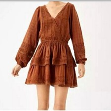 NWT! American Eagle Brown Embroidered Wrap Front Mini Dress Women’s Size Medium