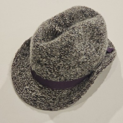 Vintage Marida grau gefleckte Wolle Trilby Hut mit lila Band