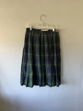 Vintage Kinloch Anderson Tartan Midi Skirt 100% Wool Green Scotland Made Kilt
