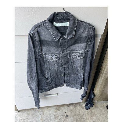 Off-White Gray Button Front Collared Jean Jacket with Back Graphic Women Size S
