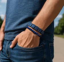2pcs Lapis Lazuli Square Beads Bracelet Blue Stone Men Jewelry Energy Gift