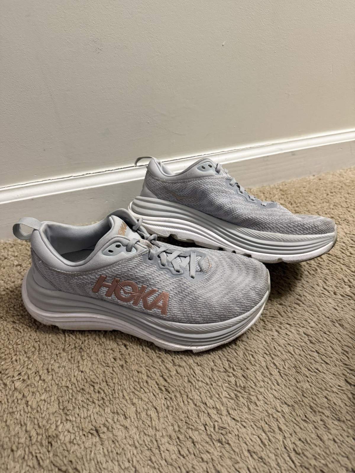 Hoka One One Gaviota 5 Womens Running Shoes Size 7.5B Harbor Mist Rose Gold 