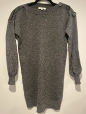Madewell Boatneck Sweater Dress Button Shoulder Merino Wool Gray Womens Size XS