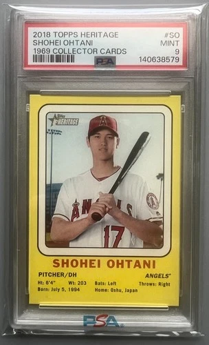 2018 Topps Shohei Ohtani Heritage 1969 Collector Cards Rookie Card PSA 9 Mint RC