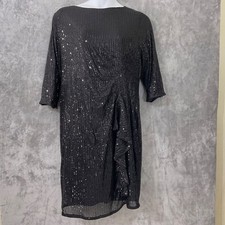 Hanna Nikole Sequin Dress Size 22W Black 3/4 Sleeve Formal Evening Cocktail zip