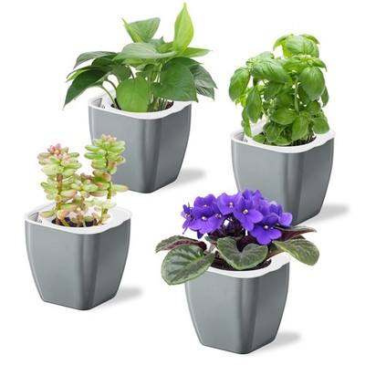Oliz 4 Pack Self Watering Pots 4-inch Decorative Flower Sliver Black-4 