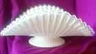 FENTON SILVER CREST MILK GLASS RIBBED LARGE LOW FOOTED BANANA BOWL 12" vintage