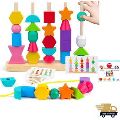 Wooden Montessori Beads Set Educational Toys for Kids Ages 3-5 STEM Learning