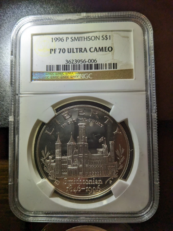 1996 P SILVER $1 SMITHSONIAN INSTITUTION COMMEMORATIVE NGC PF 70 ULTRA CAMEO - Image 3 of 4