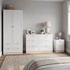 Matt White Bedroom Set 6 Drawer Chest Bedside & 2 Door 2 Drawer Wardrobe Shaker