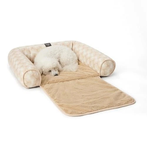 NICOLE MILLER NEW YORK PET KENDALL FLUTTED GEO COCOON COUCH PROTECTOR -TAUPE