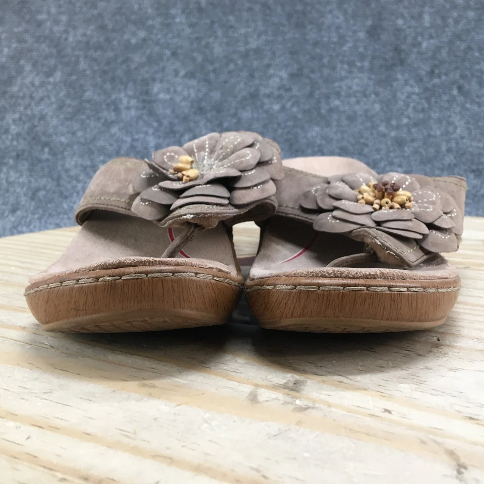 Klogs Sandals Womens 9.5 M Taupe Wedge Thong Platform Leather Floral Comfort - Image 4 of 4