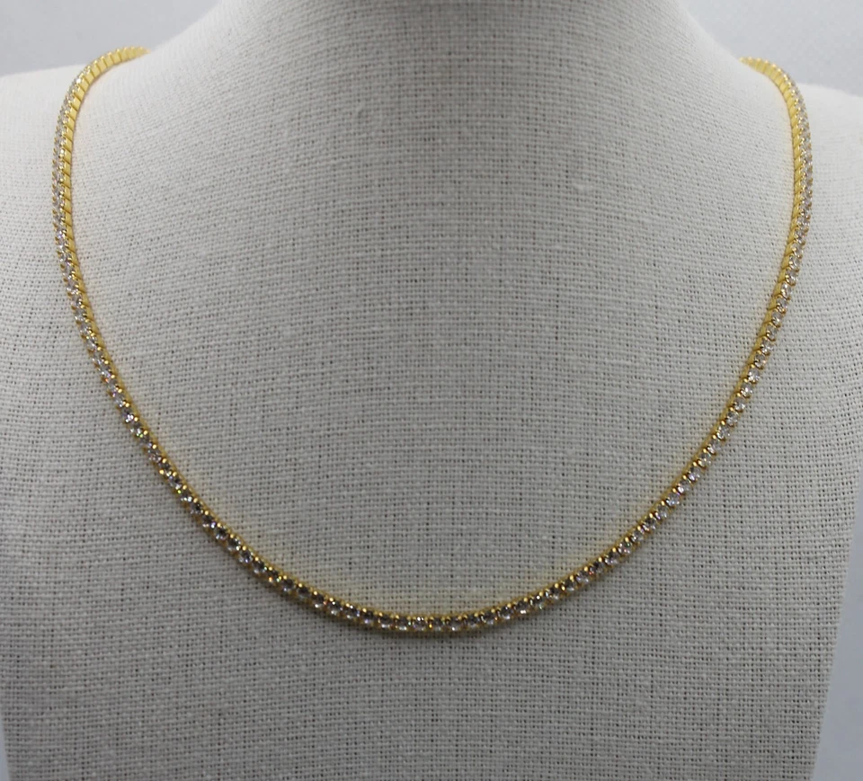 COLLANA TENNIS ARGENTO DORATO MM 2 CM 40-45 INCASTRI 4 GRIFFE EXPLOIT - Immagine 3 di 4