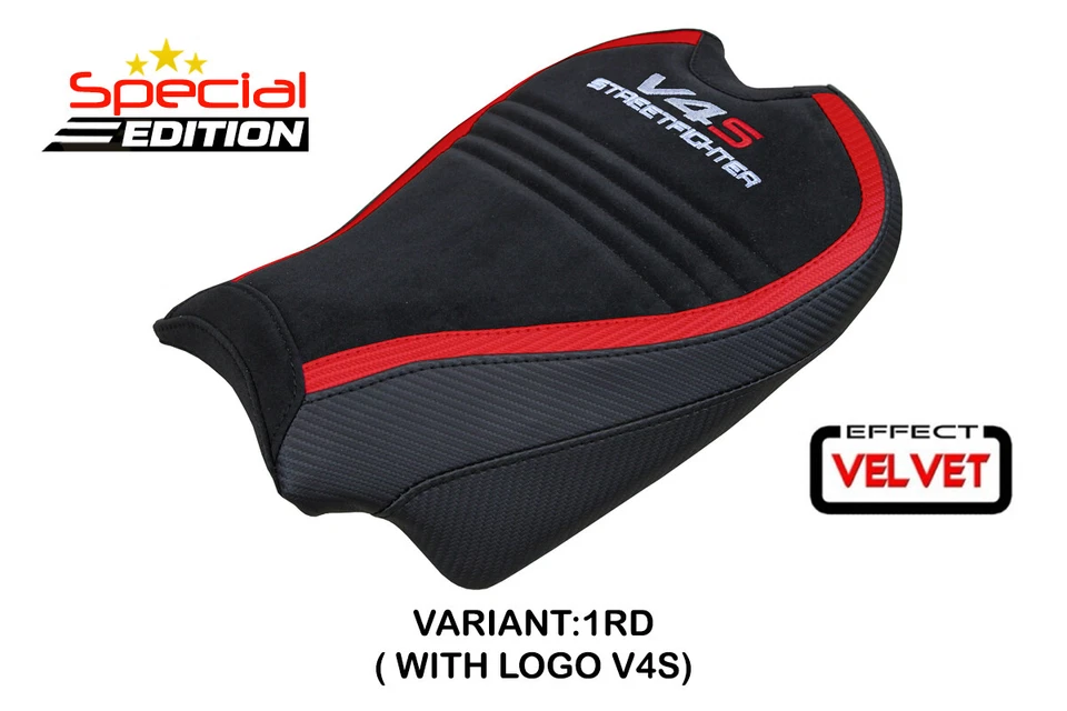 Funda de asiento Ducati Streetfighter V4 S Tappezzeria 2020-2024 terciopelo rojo negro velocidad Foto 2 de 4