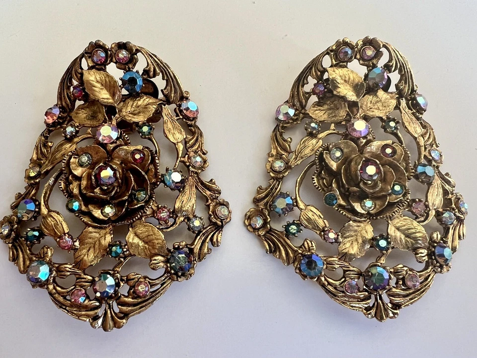 MAGNÍFICOS CLIPS DE ZAPATOS DE PASARELA VINTAGE AURORA BOREAL PEDRERÍA MÚSICA FIRMADA Foto 2 de 4