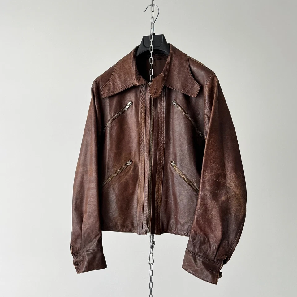 1960-е винтажная европейская коричневая укороченная кожаная куртка Pilot размер S/M - Изображение 3 из 4