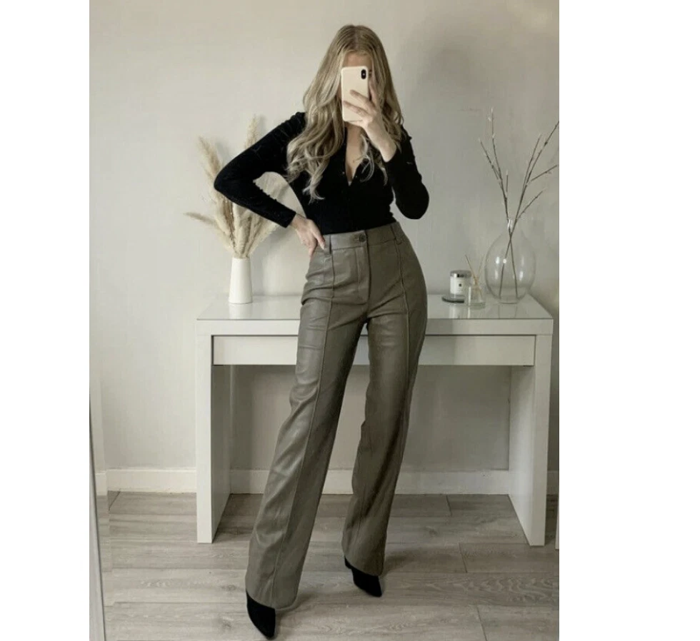 Seam Detail High Waisted Faux Leather Trousers